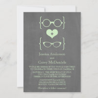 Green Geeky Glasses Chalkboard Wedite Einladung