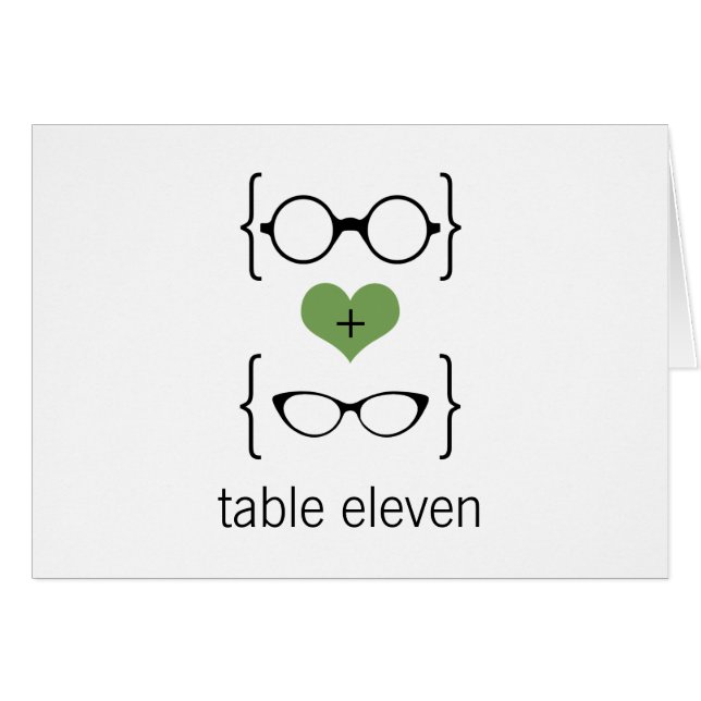 Green Geeky Glasses Tischnummer Card (Vorderseite (Horizontal))
