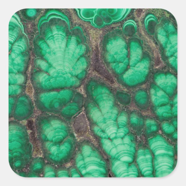 Green Gemustert Malachite Quadratischer Aufkleber (Vorderseite)