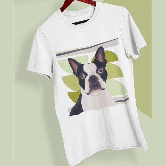Green Geometric Boston Terrier Dog T-Shirt (Von Creator hochgeladen)