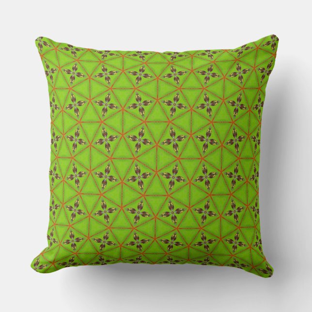 Green Geometric Floral Pattern Throw Pillow Kissen (Vorderseite)
