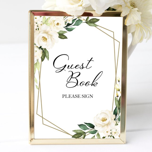 Green Geometric White Floral Guest Book Sign Poster (Von Creator hochgeladen)