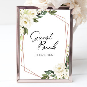Green Geometric White Floral Guest Book Sign Poster