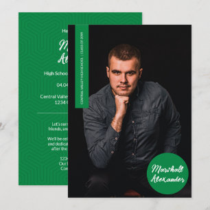 Green Geometry Graduation Photo Invitation