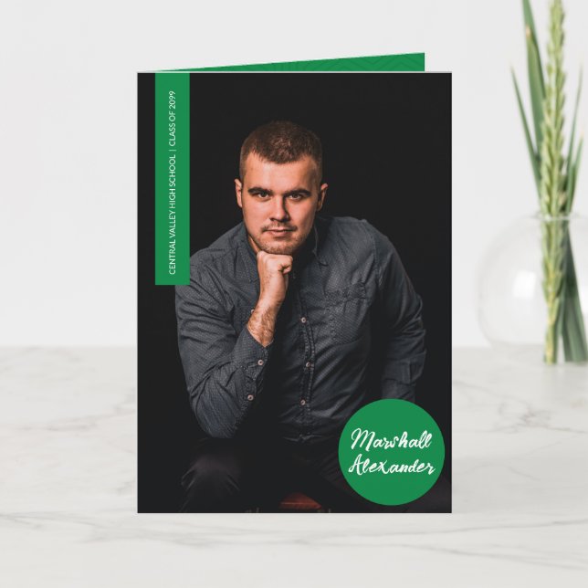Green Geometry Graduation Photo Invitation (Devant)