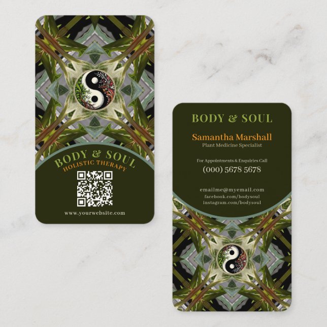 Green Geometry Plant Medicine Yin Yang Holistic Telefonnummerkarte (Vorne/Hinten)