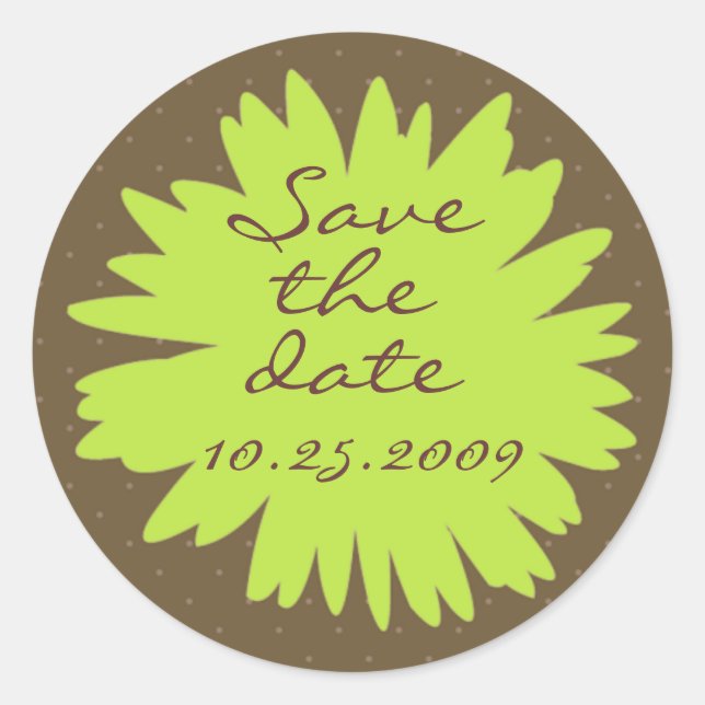 Green Gerbera auf Brown Save the Date Aufkleber (Vorderseite)