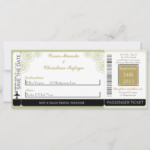 Green Gerbera Dai Boarding Pass Faire-part de mari