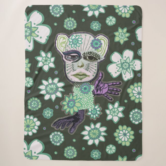 Green Giant Drollery Floral von Natalie Schorr Sherpadecke (Vorderseite)