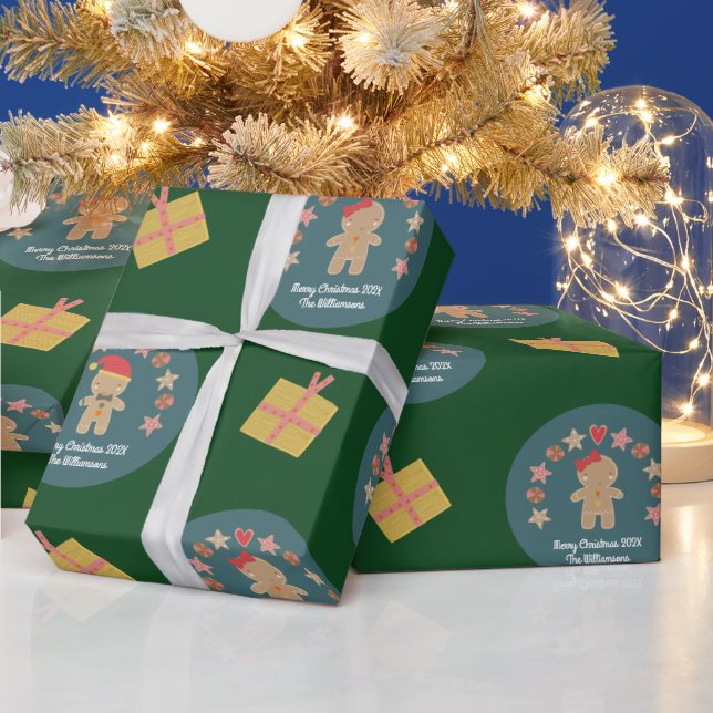 Green Gingerbrot Cookie Script Individuelle Name N Geschenkpapier (Feiertage)
