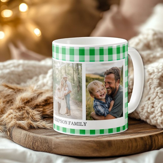 Green Gingham 3 Foto Kaffeetasse (Green Gingham 3 Photo Coffee Mug)