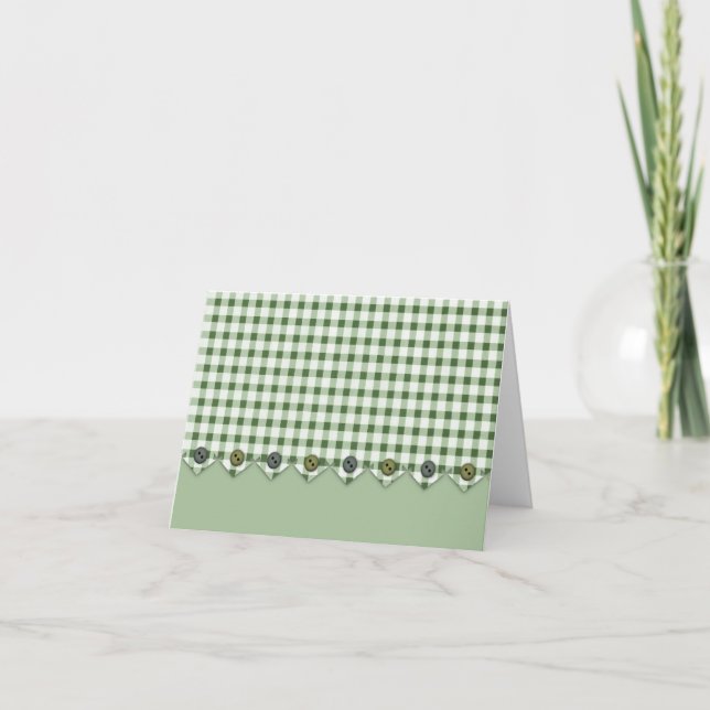 Green Gingham and Buttons Note Card Karte (Vorderseite)