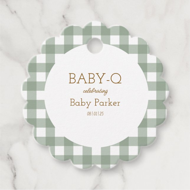 Green Gingham Baby Dusche Gevor Tag Geschenkanhänger (Vorderseite)