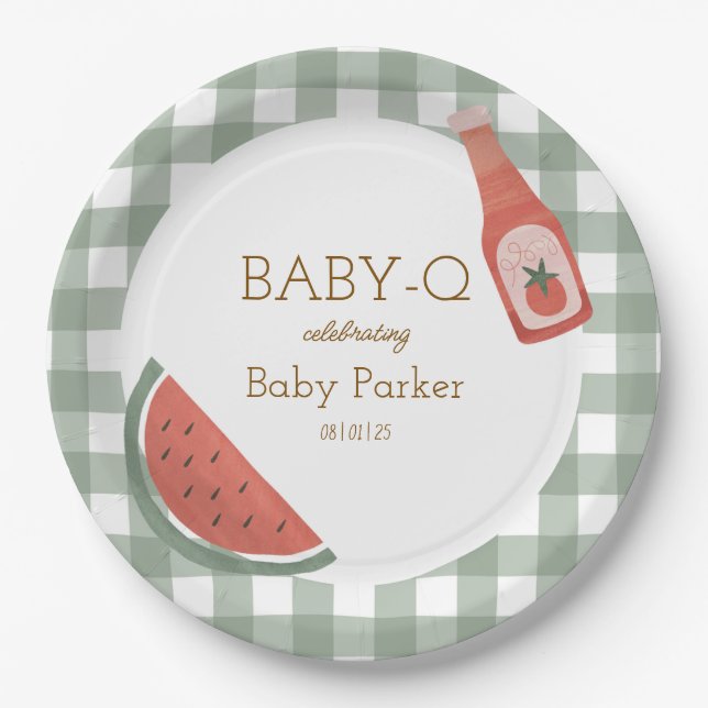 Green Gingham Baby-Q Circular Plate Pappteller (Vorderseite)