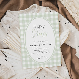 Green Gingham Baby Shower Invitation Einladung