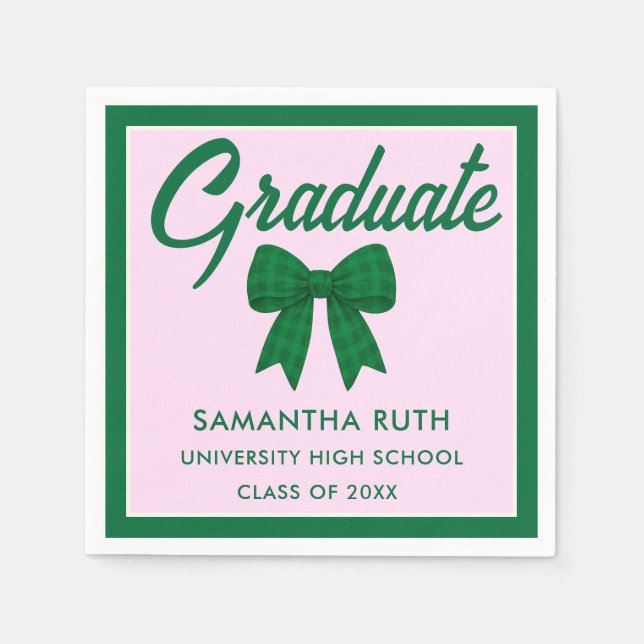 Green Gingham Bow Graduation Party Serviette (Vorderseite)