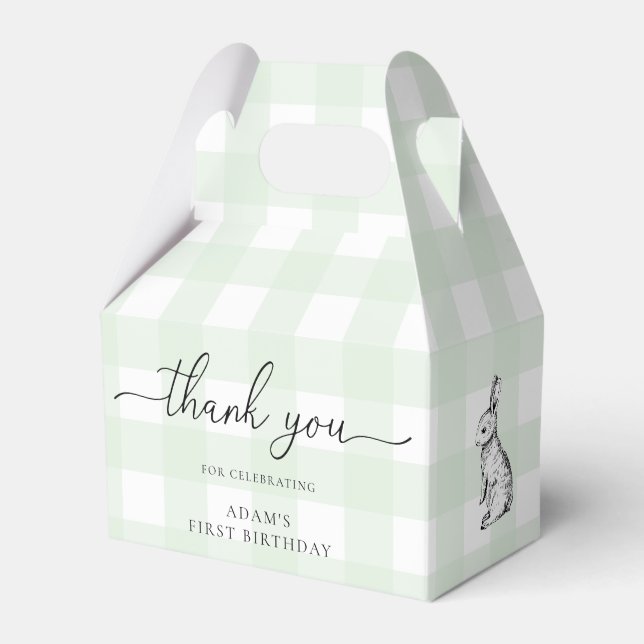 Green Gingham Bunny Birthday Vielen Dank für Ihre  Geschenkschachtel (Vorderseite)