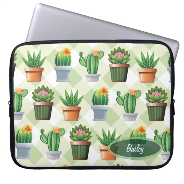 Green Gingham Cactus Pattern Laptopschutzhülle (Vorderseite)