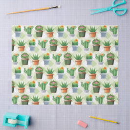 Green Gingham Cactus Pattern Seidenpapier