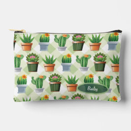Green Gingham Cactus Pattern Zubehörtasche