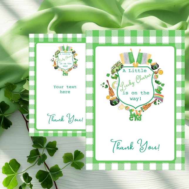 Green Gingham Charm Baby Dusche Danke Karten (Green Gingham Charm Baby Shower Thank You cards)