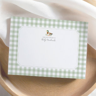 Green Gingham Duck Baby Duck Danke Karte