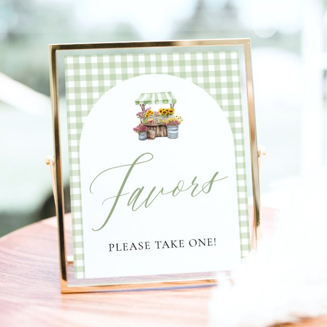 Green Gingham Fresh off the Market Gfavors Sign Poster (Green Gingham Fresh Off The Market Favors Sign)