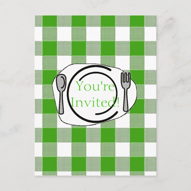 Green Gingham GRILLEN Invite Einladungspostkarte (Vorderseite)