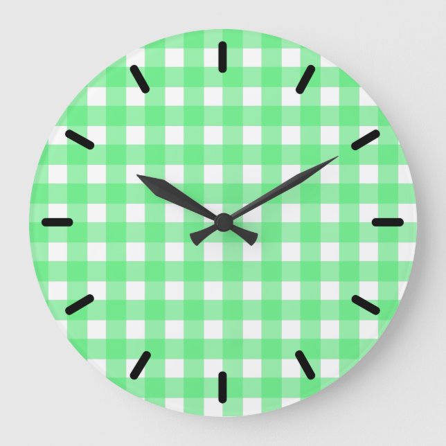 Green Gingham Große Wanduhr (Vorderseite)