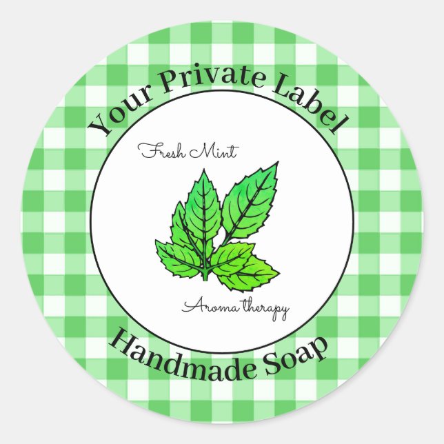 Green Gingham Handmade Soap Label Runder Aufkleber (Vorderseite)
