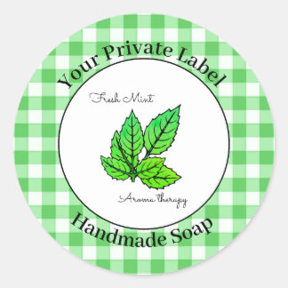 Green Gingham Handmade Soap Label Runder Aufkleber