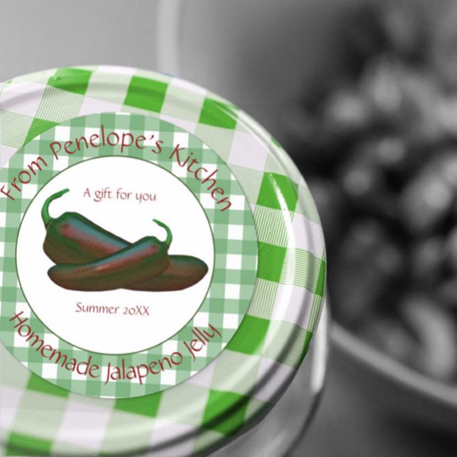 Green Gingham Jalapeno Jelly Gift Label mit Namen Runder Aufkleber (Von Creator hochgeladen)