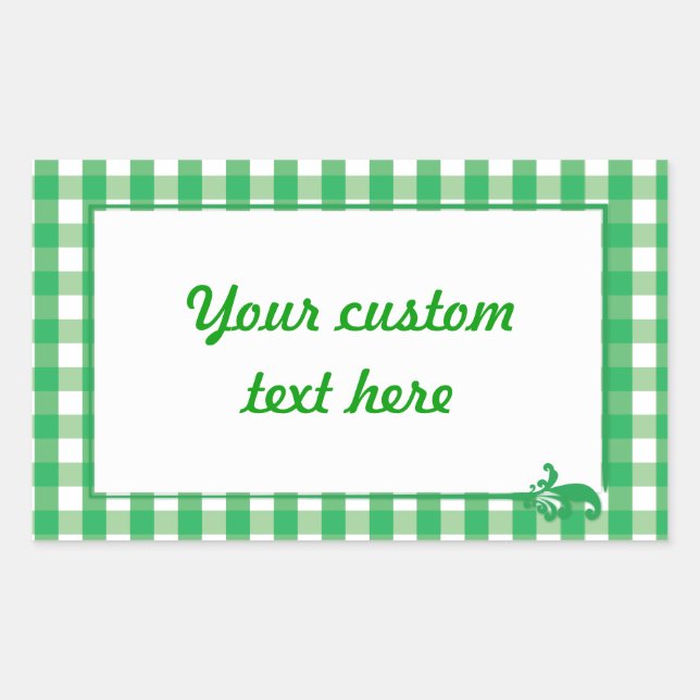 Green Gingham Karo Pattern Rechteckiger Aufkleber (Vorderseite)