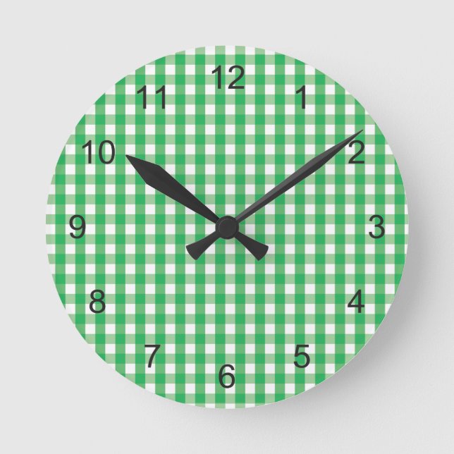 Green Gingham Karo Pattern Runde Wanduhr (Vorderseite)