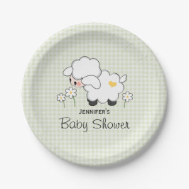 Green Gingham Lamb Baby Dusche Pappteller
