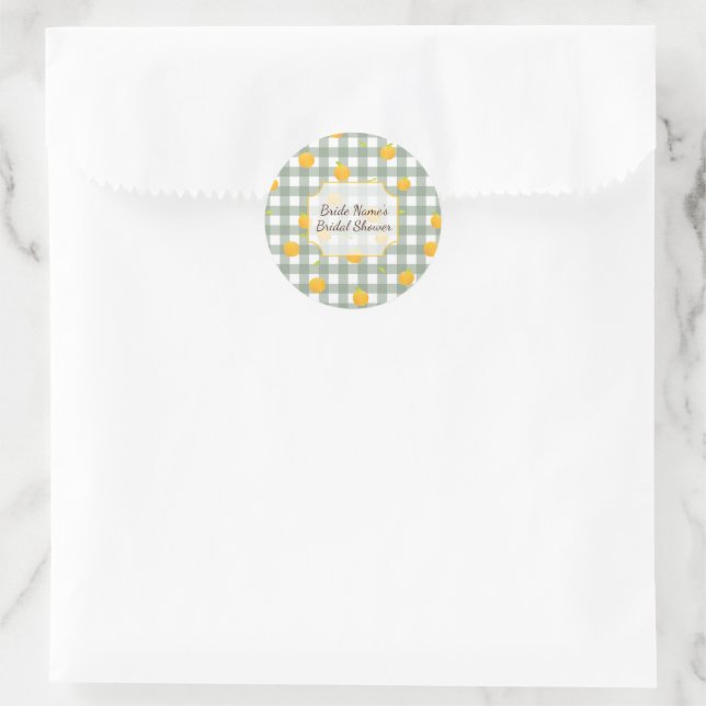 Green Gingham Lemon Picnic Kariert Dusche Einladun Runder Aufkleber (Tasche)