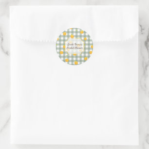 Green Gingham Lemon Picnic Kariert Dusche Einladun Runder Aufkleber