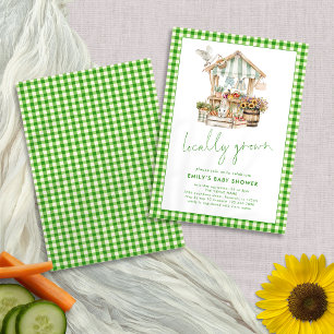 Green Gingham Local Grown Market Baby Shower Einladung