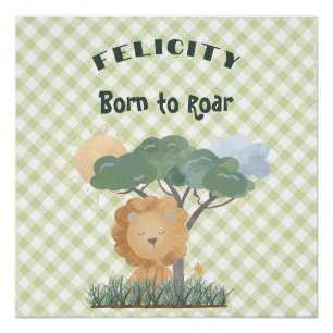 Green Gingham Name Boho Lion Matching Twin Poster
