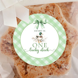 Green Gingham One Lucky Duck 1. Geburtstagsticker Runder Aufkleber