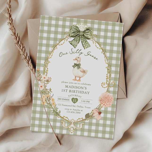 Green Gingham One Silly Goose 1st Birthday Einladung (Von Creator hochgeladen)