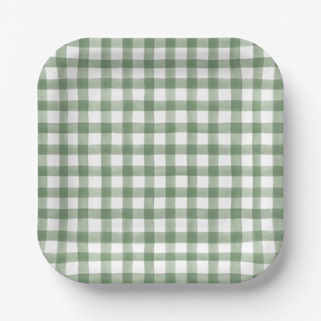 Green Gingham Pappteller (Vorderseite)