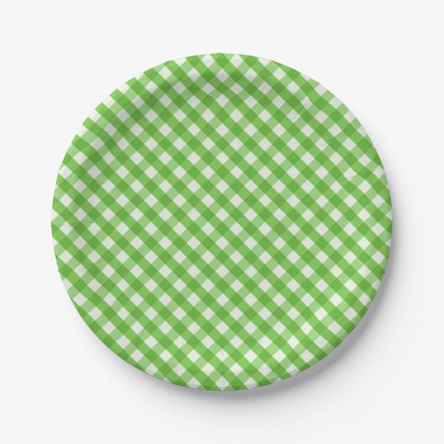 Green Gingham Pappteller (Vorderseite)