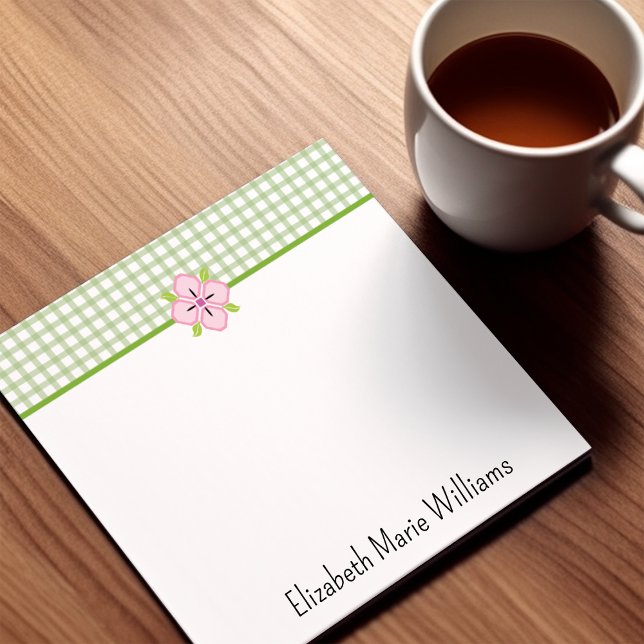 Green Gingham Pink Floral Personalisiert Post-it Klebezettel (Von Creator hochgeladen)