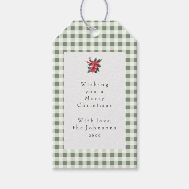 Green Gingham Plaid Custom Christmas Geschenkanhänger (Vorderseite)