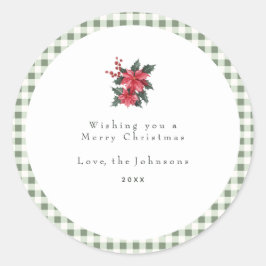 Green Gingham Plaid Custom Christmas Runder Aufkleber