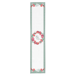 Green Gingham & Red Pomegranate Custom Monogram Kurzer Tischläufer