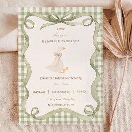 Green Gingham Silly Goose Baby Shower Invitation  Einladung