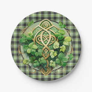 Green Gingham und Celtic Triskele Pappteller