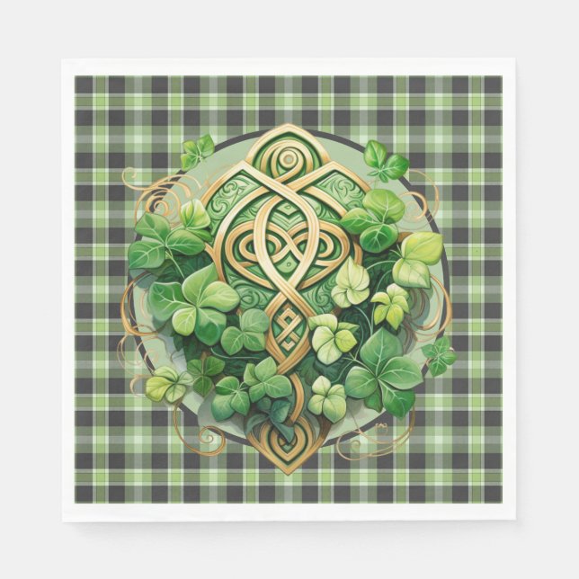 Green Gingham und Celtic Triskele Serviette (Vorderseite)